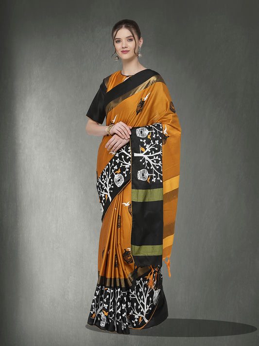 Dhiyona RV Women's Designer Traditional Embroidered Cotton Silk Saree With Blouse ( KVD1316 )