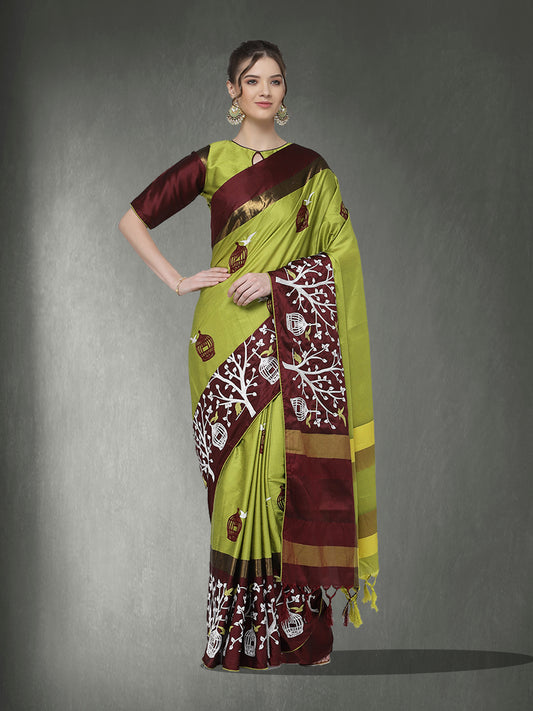 Dhiyona RV Women's Designer Traditional Embroidered Cotton Silk Saree With Blouse ( KVD1318 )