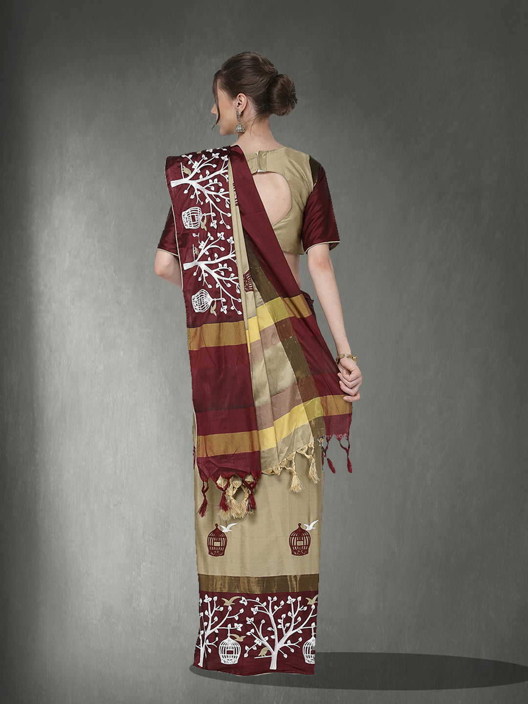 Dhiyona RV Women's Designer Traditional Embroidered Cotton Silk Saree With Blouse ( KVD1319 )