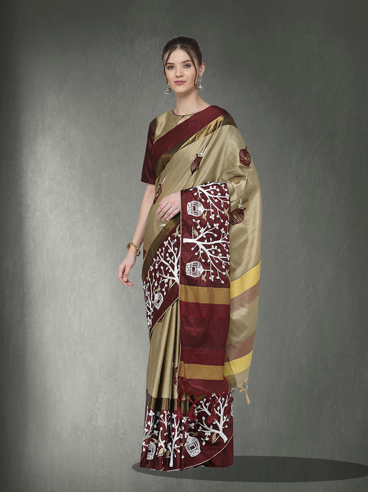 Dhiyona RV Women's Designer Traditional Embroidered Cotton Silk Saree With Blouse ( KVD1319 )