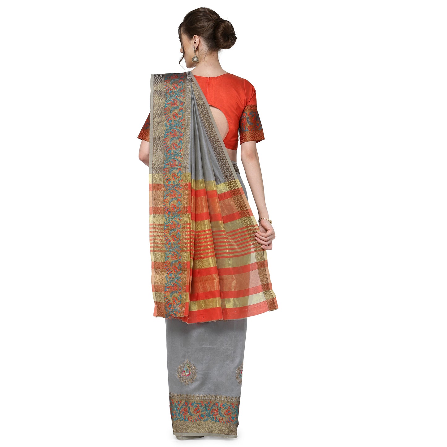 Dhiyona RV Women's Assam Cotton Silk With Embroidered And Zari Broad Border Saree  ( KVD1322 )