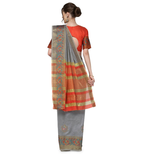 Dhiyona RV Women's Assam Cotton Silk With Embroidered And Zari Broad Border Saree  ( KVD1322 )