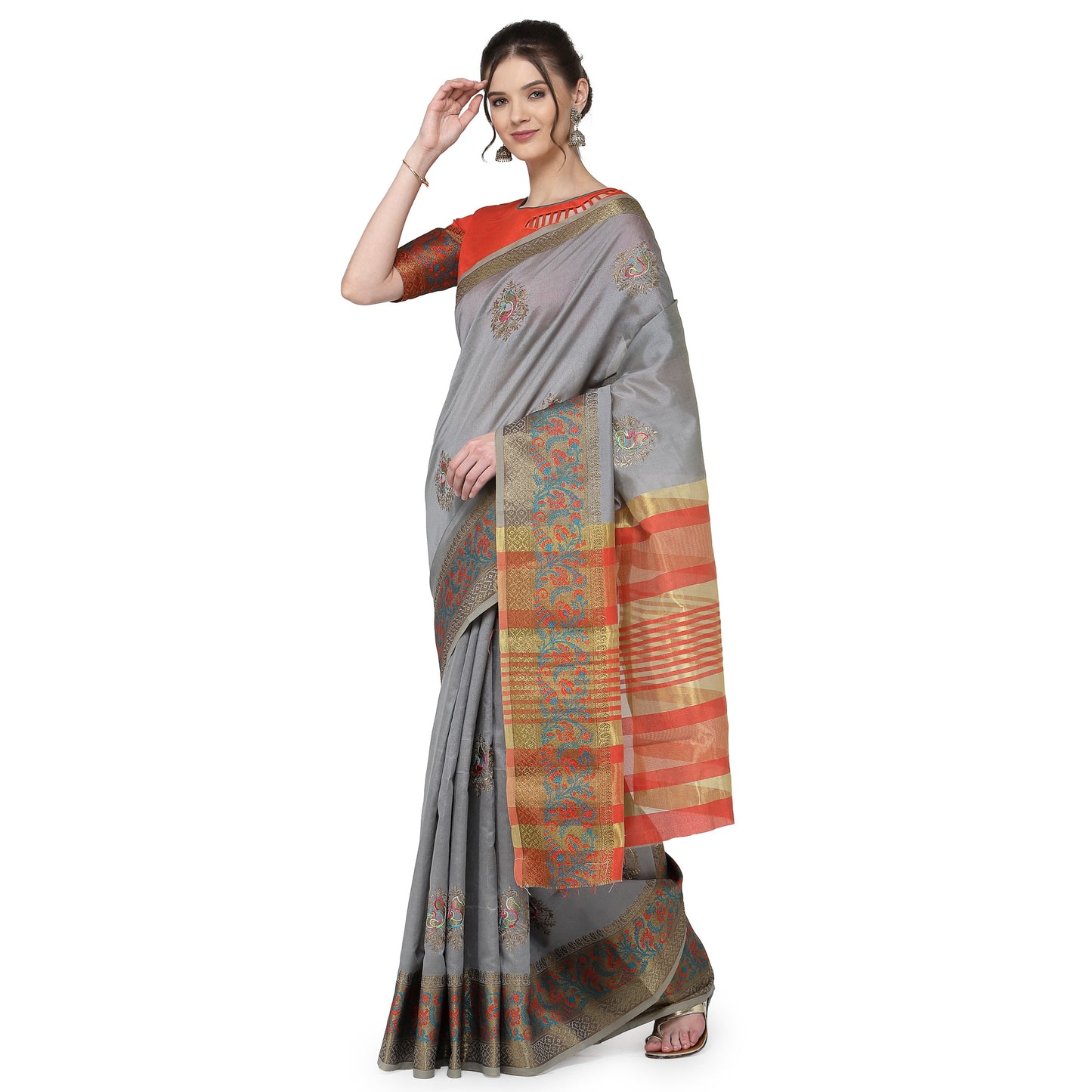Dhiyona RV Women's Assam Cotton Silk With Embroidered And Zari Broad Border Saree  ( KVD1322 )