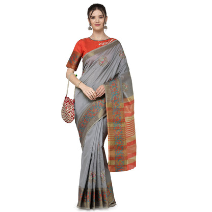 Dhiyona RV Women's Assam Cotton Silk With Embroidered And Zari Broad Border Saree  ( KVD1322 )