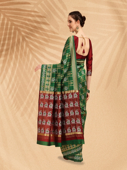 Dhiyona RV Women's Banarasi Cotton Silk With Patola Weaving Pattern Saree With Blouse ( KVD1334 )