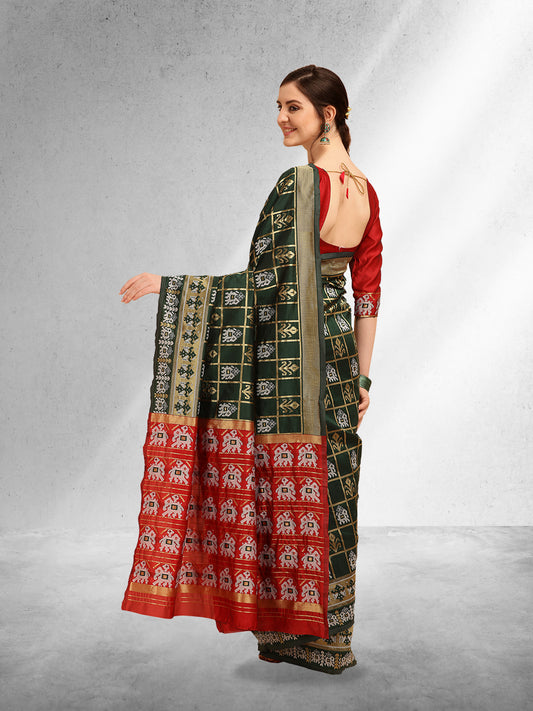 Dhiyona RV Women's Banarasi Cotton Silk With Patola Weaving Pattern Saree With Blouse ( KVD1337 )