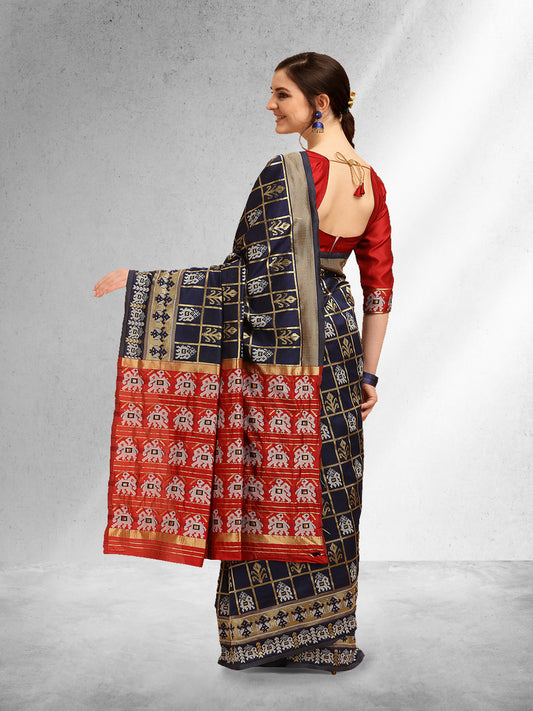Dhiyona RV Women's Banarasi Cotton Silk With Patola Weaving Pattern Saree With Blouse ( KVD1339 )
