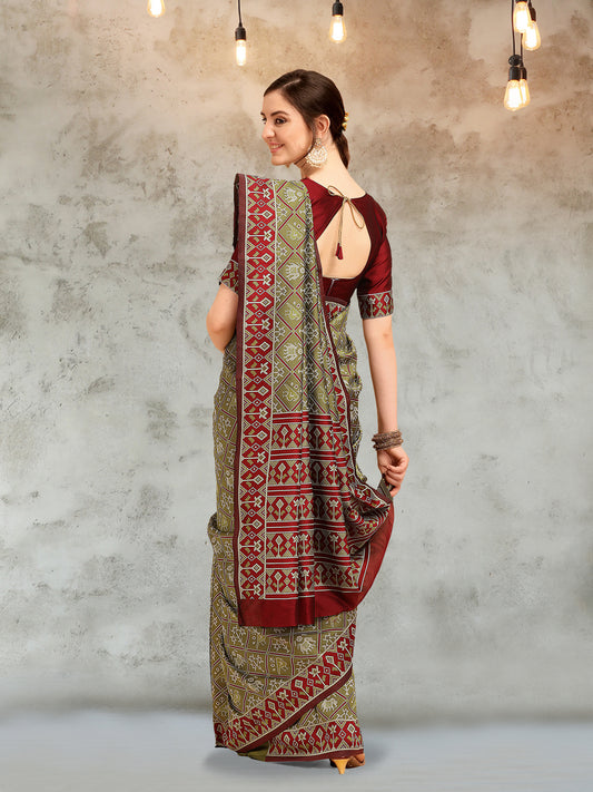 Dhiyona RV Women's Banarasi Cotton Silk With Patola Weaving Pattern Saree With Blouse ( KVD1341 )
