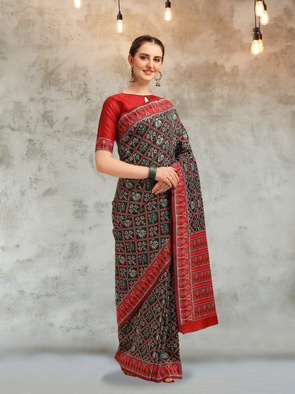 Dhiyona RV Women's Banarasi Cotton Silk With Patola Weaving Pattern Saree With Blouse ( KVD1342 )
