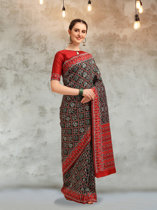 Dhiyona RV Women's Banarasi Cotton Silk With Patola Weaving Pattern Saree With Blouse ( KVD1342 )