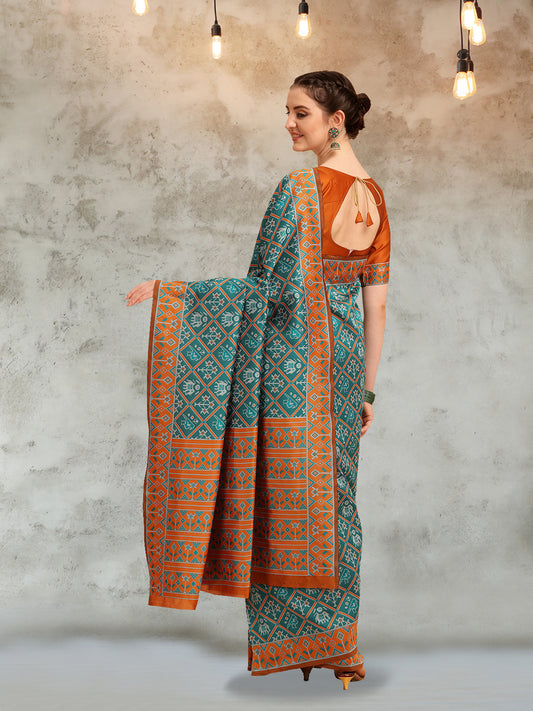 Dhiyona RV Women's Banarasi Cotton Silk With Patola Weaving Pattern Saree With Blouse ( KVD1344 )