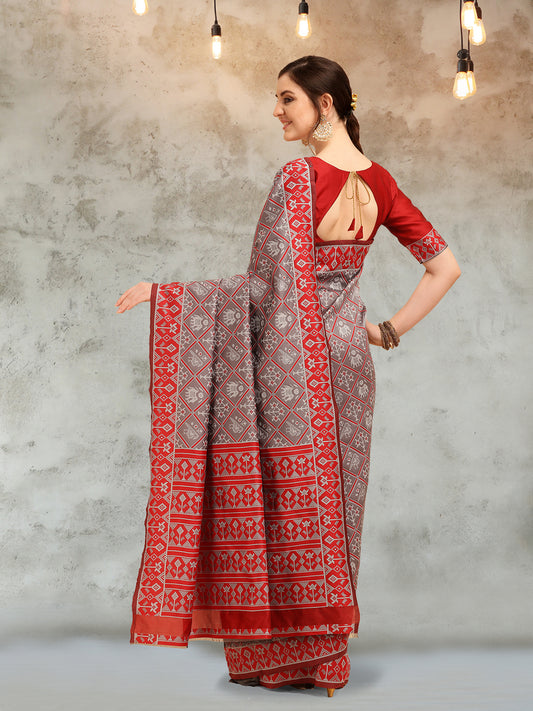 Dhiyona RV Women's Banarasi Cotton Silk With Patola Weaving Pattern Saree With Blouse ( KVD1345 )