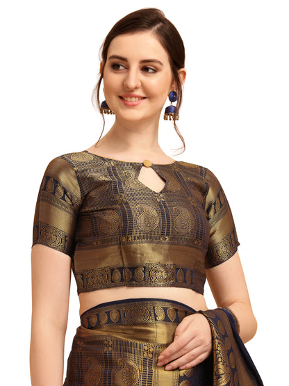 Dhiyona RV Women's Banarasi Cotton Silk With Golden Zari Weaving Pattern Saree With Blouse ( KVD1351 )