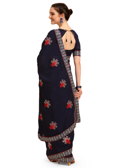 Dhiyona RV Women's Vichitra Silk With Zari Embroidery Saree ( KVD1354 )