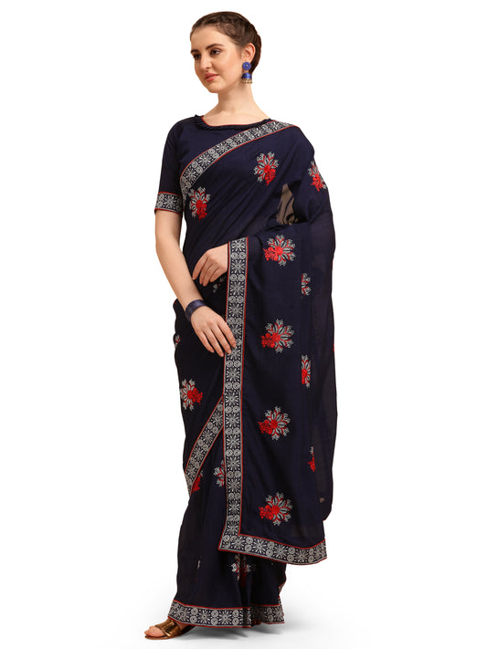 Dhiyona RV Women's Vichitra Silk With Zari Embroidery Saree ( KVD1354 )