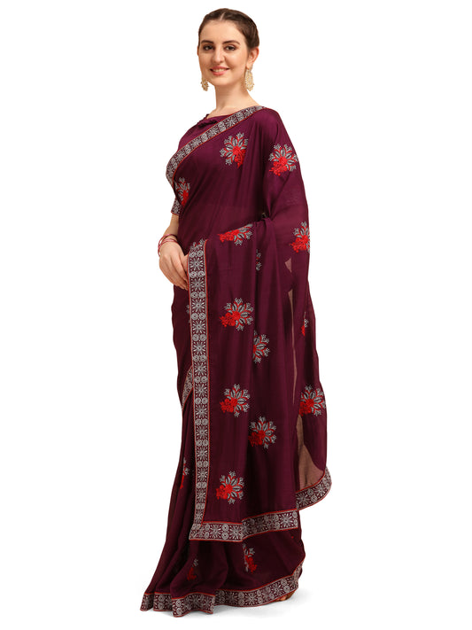 Dhiyona RV Women's Vichitra Silk With Zari Embroidery Saree ( KVD1355 )