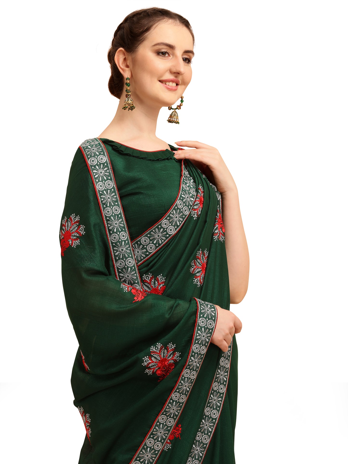 Dhiyona RV Women's Vichitra Silk With Zari Embroidery Saree ( KVD1356 )