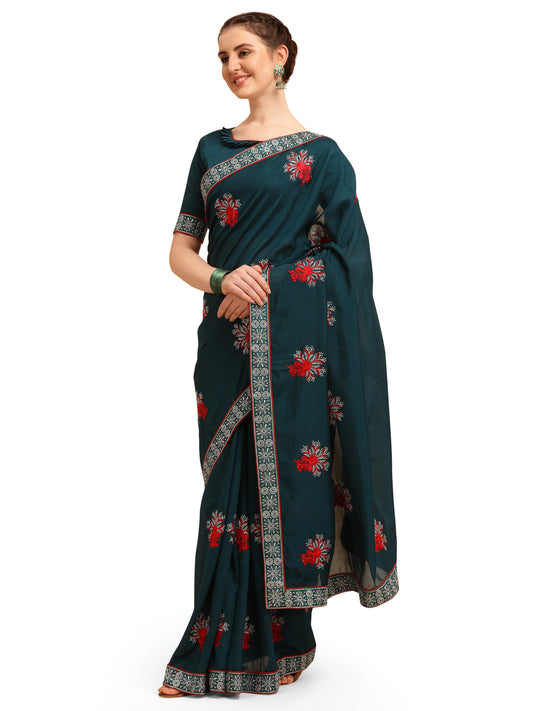 Dhiyona RV Women's Vichitra Silk With Zari Embroidery Saree ( KVD1357 )