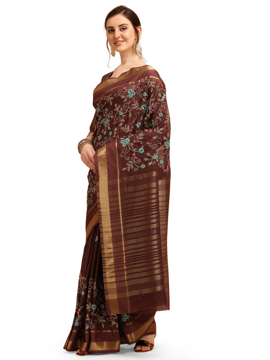 Dhiyona RV Women's Soft Cotton With Zari Embroidery Saree ( KVD1359 )