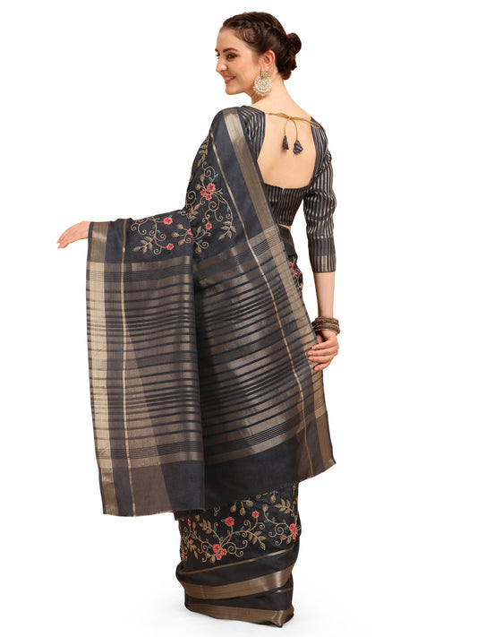 Dhiyona RV Women's Soft Cotton With Zari Embroidery Saree ( KVD1362 )