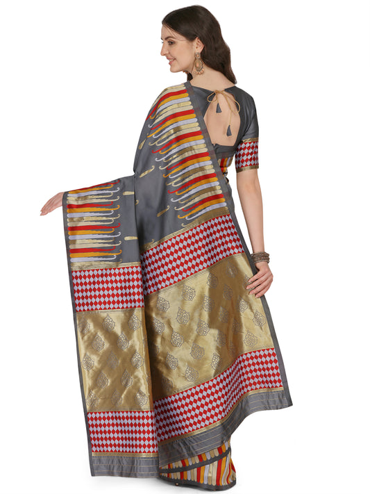 Dhiyona RV Women's Banarasi Silk With Silver Zari Weaving Saree  ( KVD1372 )