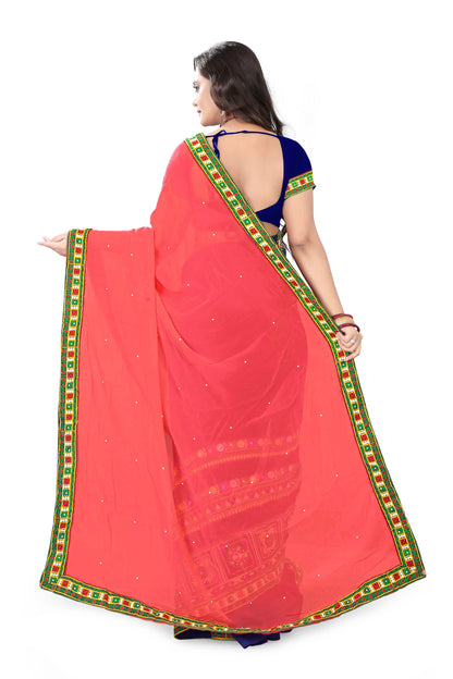 Dhiyona RV Women's Designer Half & Half Georgette Embroidery Work Saree With Blouse ( KVD14 )