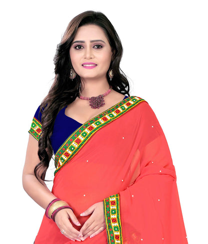 Dhiyona RV Women's Designer Half & Half Georgette Embroidery Work Saree With Blouse ( KVD14 )
