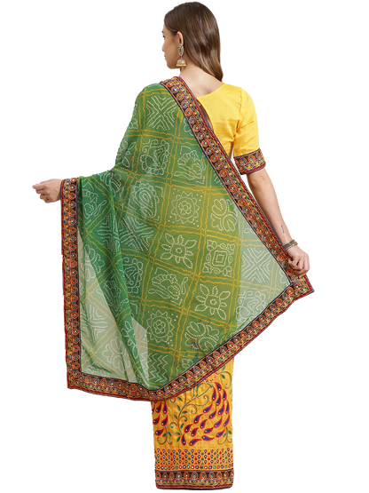 Dhiyona RV Women's Bandhani Georgette And Vichitra Silk With Thread Embroidery Saree ( KVD1411 )