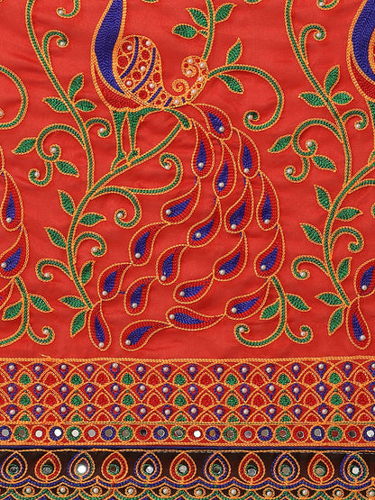 Dhiyona RV Women's Bandhani Georgette And Vichitra Silk With Thread Embroidery Saree ( KVD1414 )