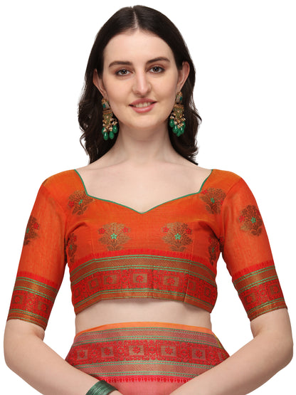 Dhiyona RV Women's Jacquard Cotton Silk Zari Butti And Lace Border Saree ( KVD1425 )