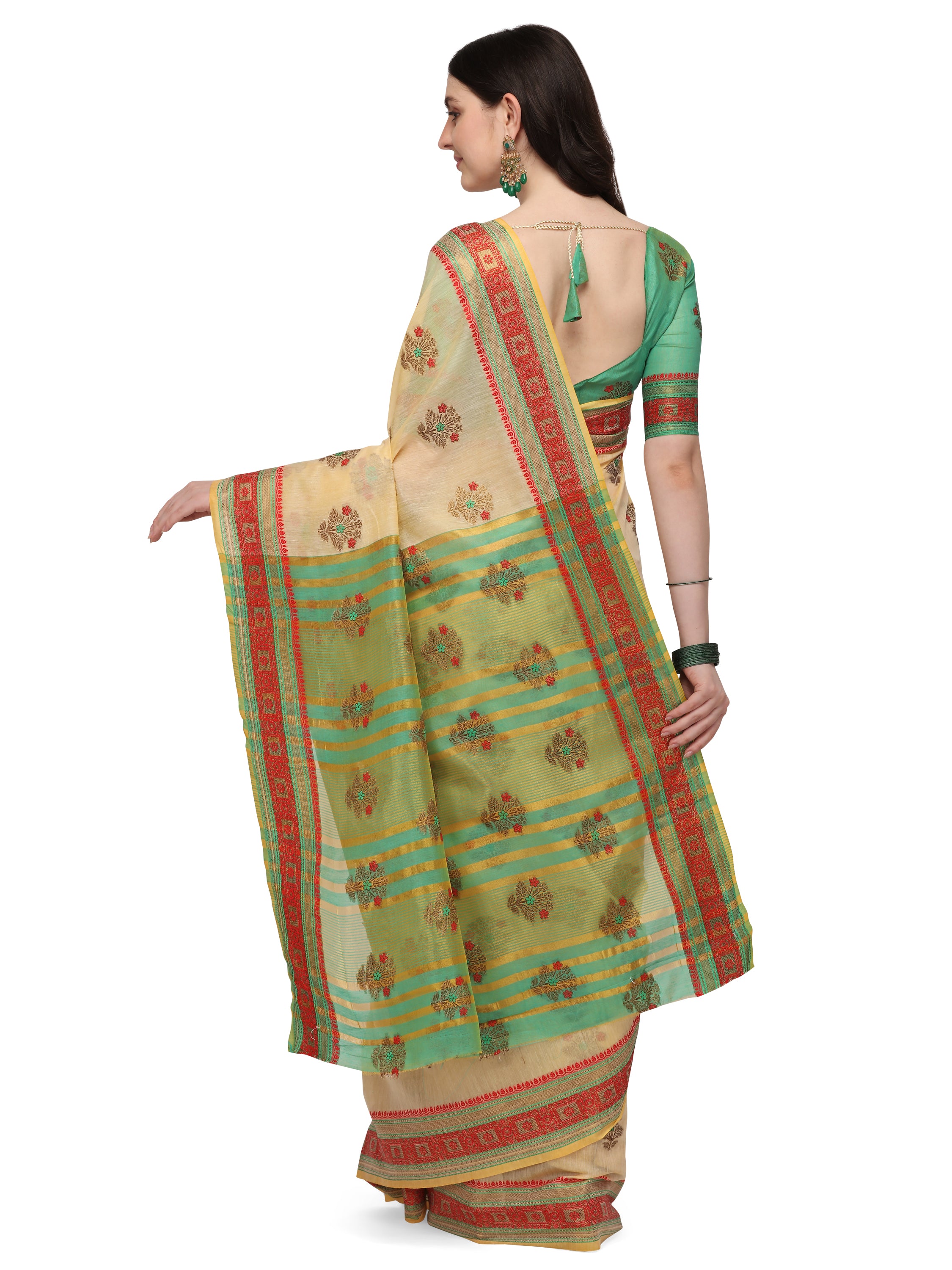 Dhiyona RV Women's Jacquard Cotton Silk Zari Butti And Lace Border Saree ( KVD1429 )