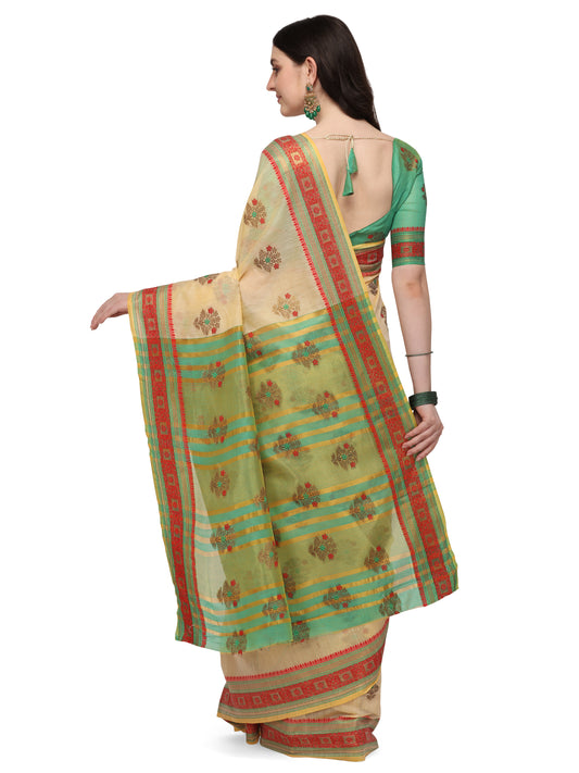 Dhiyona RV Women's Jacquard Cotton Silk Zari Butti And Lace Border Saree ( KVD1429 )