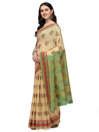 Dhiyona RV Women's Jacquard Cotton Silk Zari Butti And Lace Border Saree ( KVD1429 )