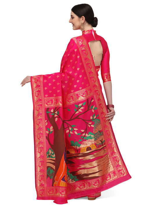 Dhiyona RV Women's Banarasi Jacquard With Zari Weaving And Printed Saree  ( KVD1436 )