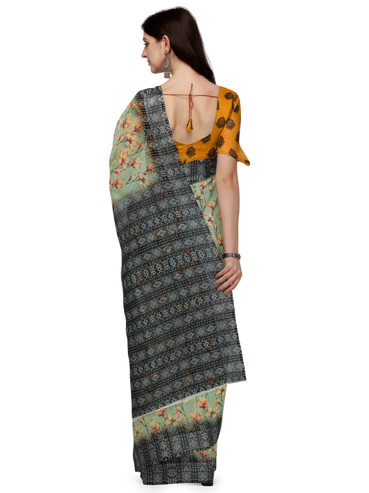 Dhiyona RV Women's Linen Blend Floral Printed Exclusive Saree With Blouse ( KVD1490 )