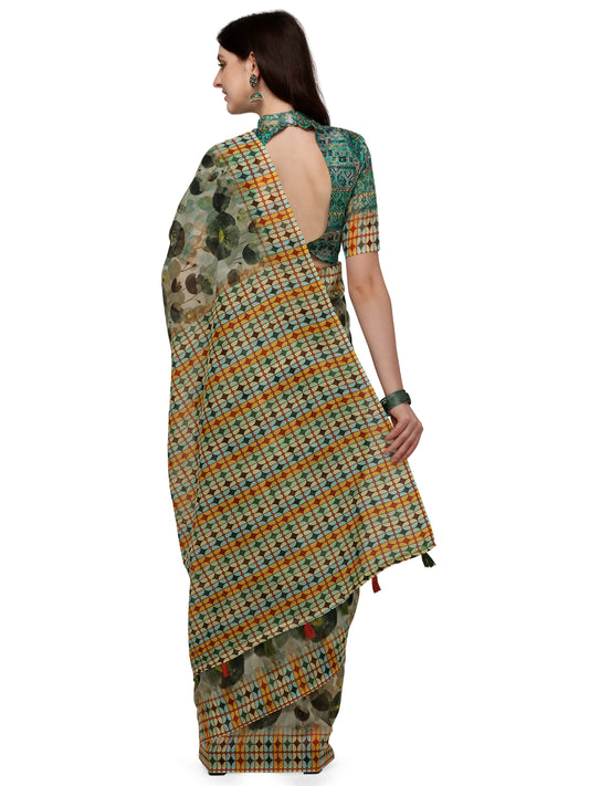 Dhiyona RV Women's Linen Blend Floral Printed Exclusive Saree With Blouse ( KVD1495 )