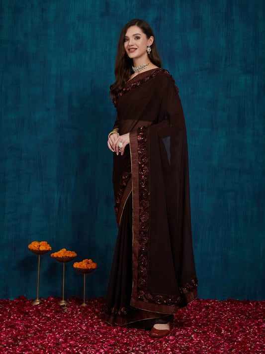 Dhiyona RV Women's Designer Ribbon Work Georgette Saree with Blouse ( KVD15 )