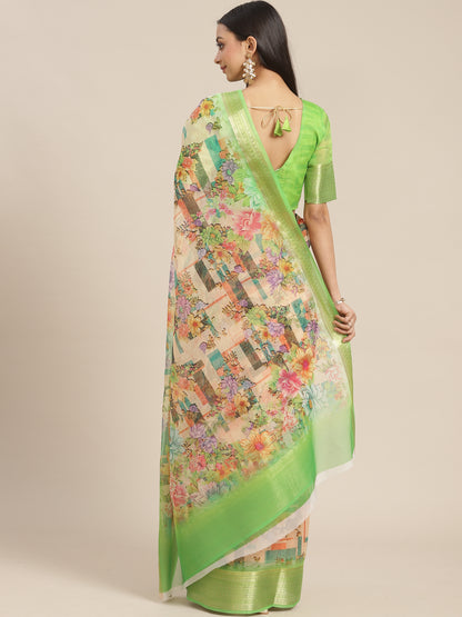 Dhiyona RV Women's Organza digital Floral printed Exclusive Saree with blouse ( KVD1510 )