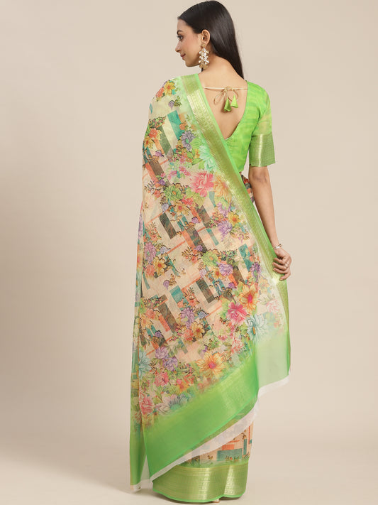 Dhiyona RV Women's Organza digital Floral printed Exclusive Saree with blouse ( KVD1510 )