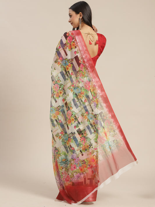 Dhiyona RV Women's Organza digital Floral printed Exclusive Saree with blouse ( KVD1512 )