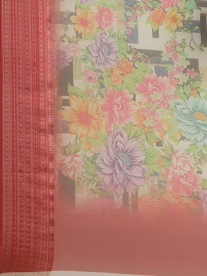 Dhiyona RV Women's Organza digital Floral printed Exclusive Saree with blouse ( KVD1512 )