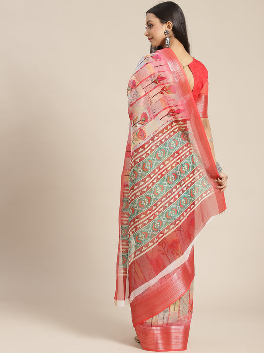 Dhiyona RV Women's Organza digital Floral printed Exclusive Saree with blouse ( KVD1513 )