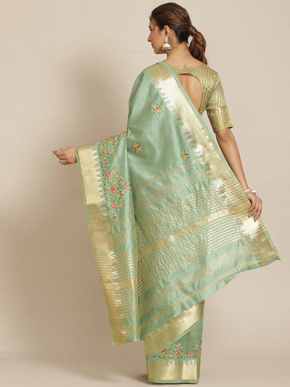 Dhiyona RV Women's Elegant Assam Cotton Silk Embroidered Saree with Temple Contrast Border  ( KVD1700 )