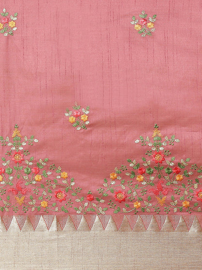 Dhiyona RV Women's Elegant Assam Cotton Silk Embroidered Saree with Temple Contrast Border  ( KVD1702 )