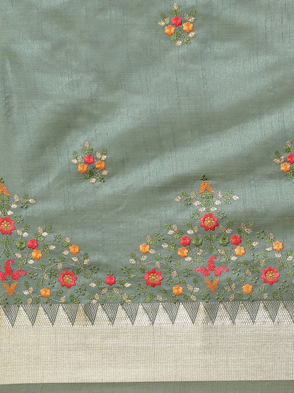 Dhiyona RV Women's Elegant Assam Cotton Silk Embroidered Saree with Temple Contrast Border  ( KVD1703 )