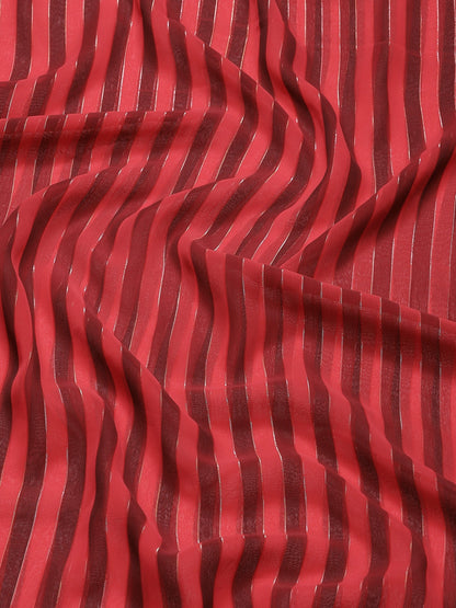 Dhiyona RV Women's Elegant Silk Blend Saree with Silver Zari Weaving Stripes With Blouse ( KVD1790 )