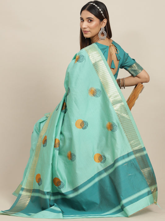 Arriva Fab  Women's Elegant Soft Cotton Silk Saree with Zari Weaving & Contrast Pallu With Blouse  ( KVD1852 )