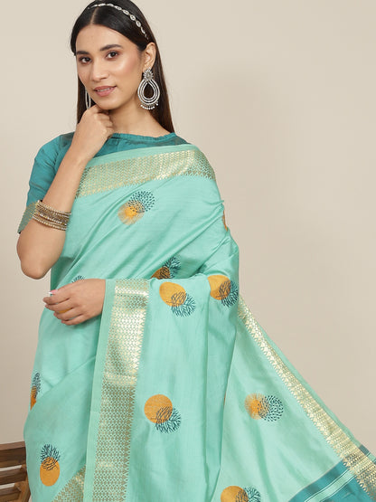 Arriva Fab  Women's Elegant Soft Cotton Silk Saree with Zari Weaving & Contrast Pallu With Blouse  ( KVD1852 )