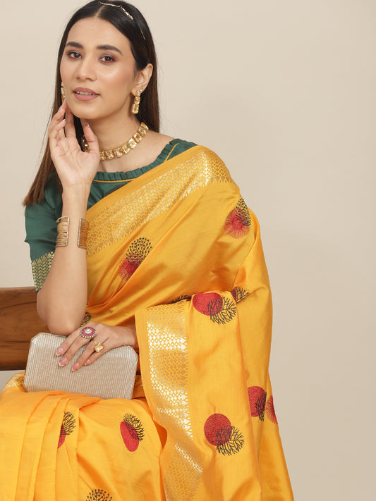 Arriva Fab  Women's Elegant Soft Cotton Silk Saree with Zari Weaving & Contrast Pallu With Blouse  ( KVD1853 )
