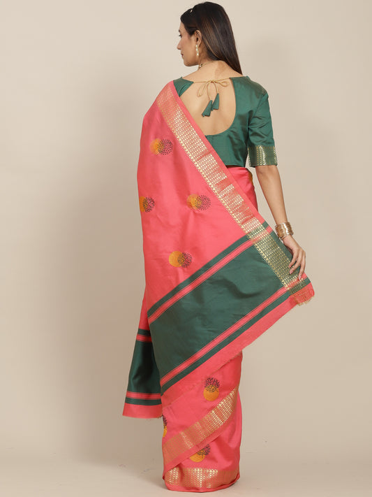 Arriva Fab  Women's Elegant Soft Cotton Silk Saree with Zari Weaving & Contrast Pallu With Blouse  ( KVD1855 )